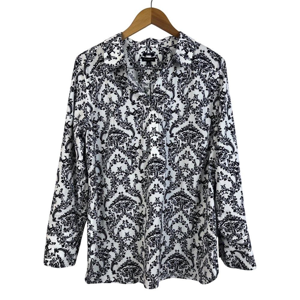 Talbots Perfect Popover Baroque Size 14 Diamond Button Black‎ White (E605)